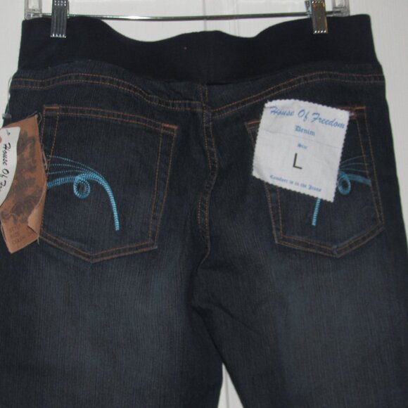 NWT HOUSE OF FREEDOM Dark Wash Pull-On Blue Jeans Size L - Picture 4 of 7